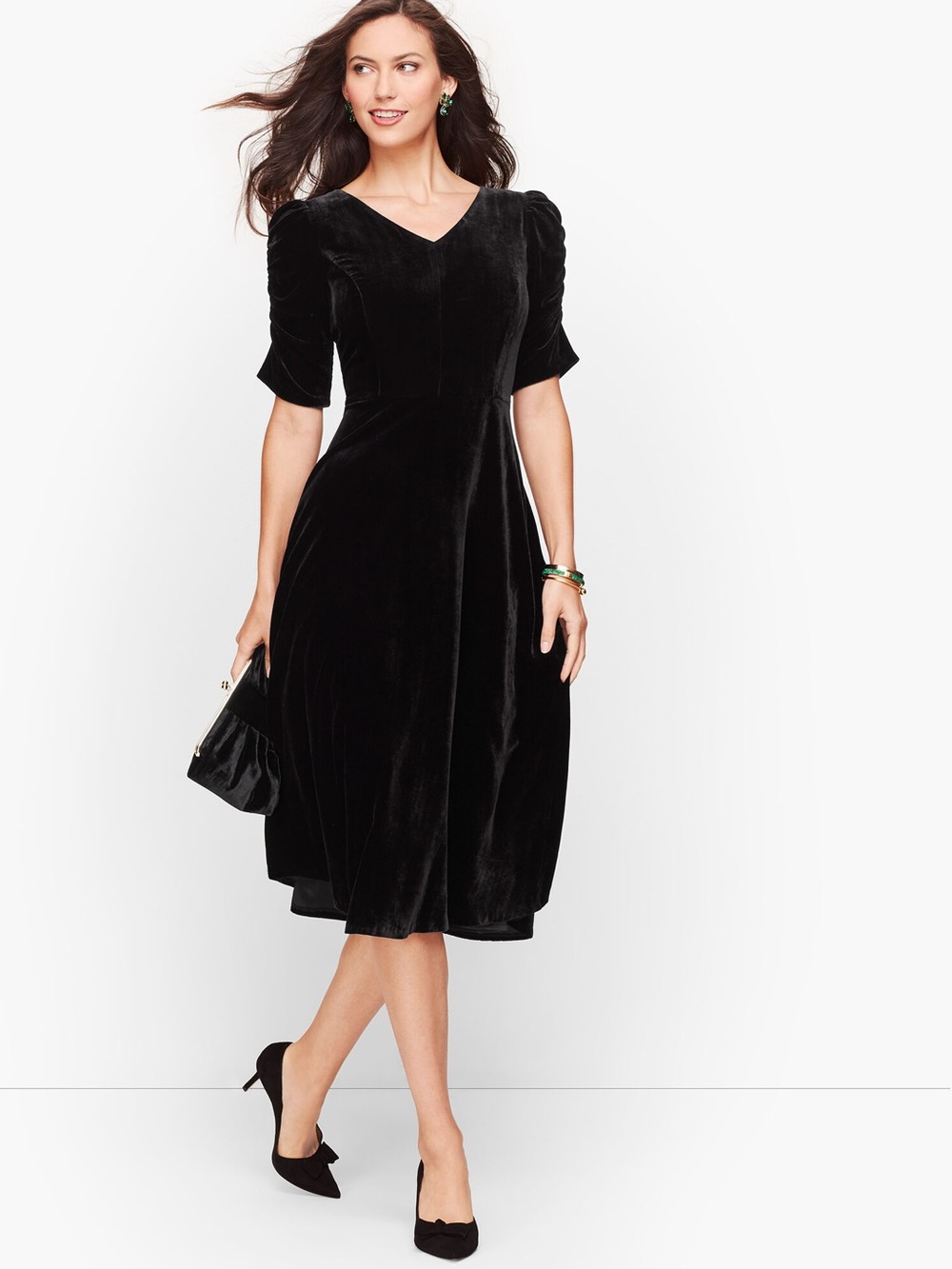New Talbots Black Velvet Fit n Flare Dress  8 Whimsygoth Gatsby Feminine Ruching